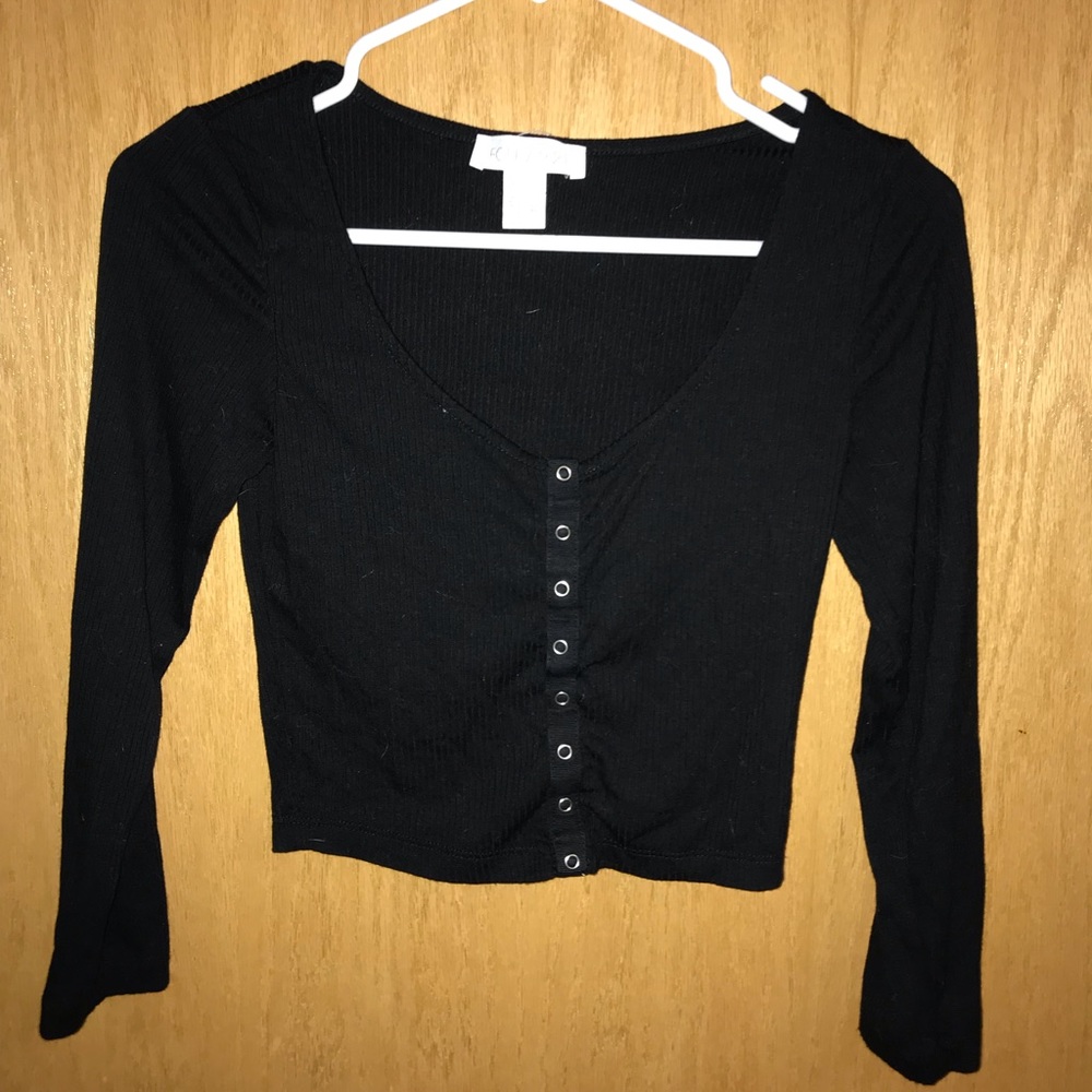 Button Down Long Sleeve Crop Top
